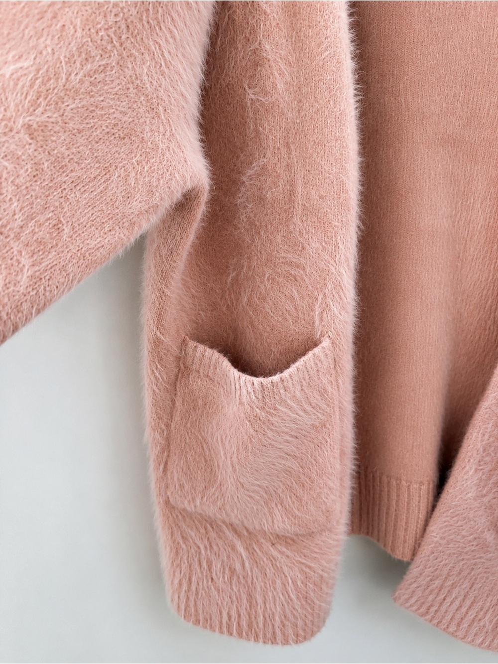 Handmade Oversized Blush Pink Fuzzy Cardigan | Angora | Open Front Sweater - Picture 4 of 11